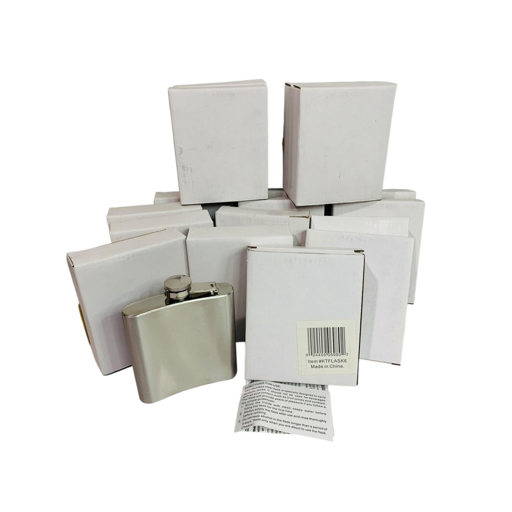 Lot of 17 New Stainless Steel 6 oz Hip Flasks Silver KTFLASK6